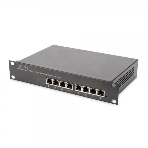 DIGITUS 10 Zoll 8-Port Gigabit Ethernet PoE Switch Unmanaged für 10" Wandgehäuse