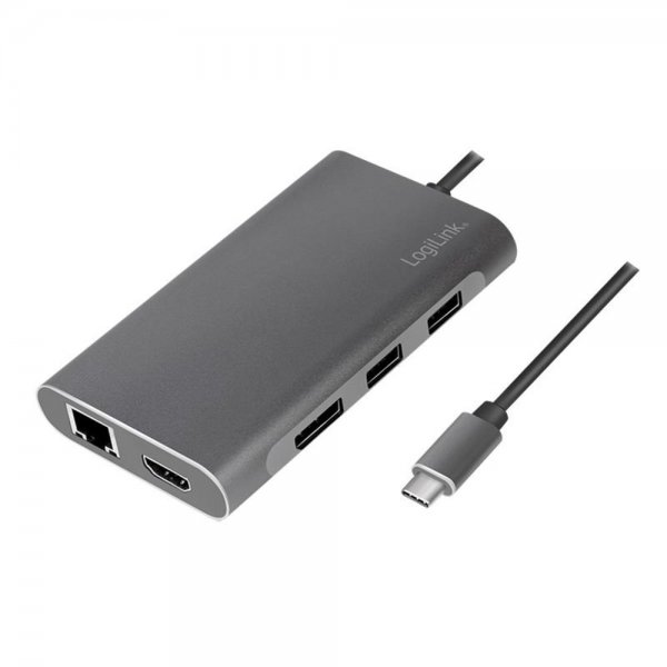LogiLink USB 3.2 Gen 1 Dockingstation 8 Port USB C PD silber Power Delivery Aluminium Gehäuse Plug and Play