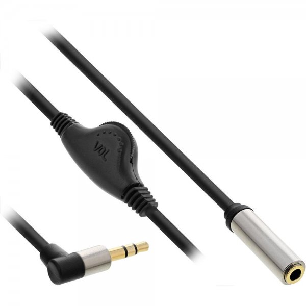InLine Slim Audio Kabel Klinke 3,5mm ST gewinkelt/BU mit Lautstärkeregler 0,25m