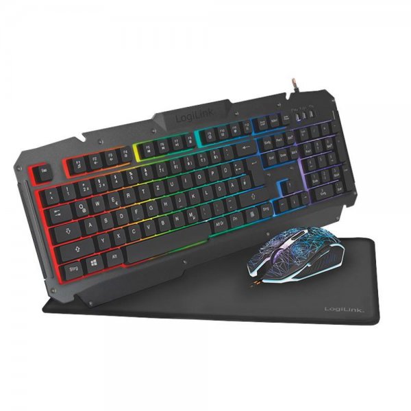 LogiLink ID0185 Gaming Set: Tastatur Metalloberfläche RGB + Mauspad + Maus RGB 2400dpi
