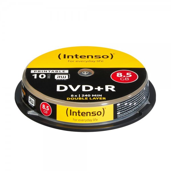 Intenso DVD+R DL 8,5GB/240 min. Printable beschreibbar Cakebox/Spindel mit 10 Discs Rohlinge