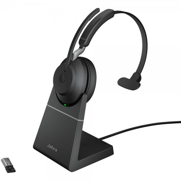 Jabra Evolve2 65 Wireless Headset mit Ladestation Noise Cancelling Mono Kopfhörer lange Akkulaufzeit