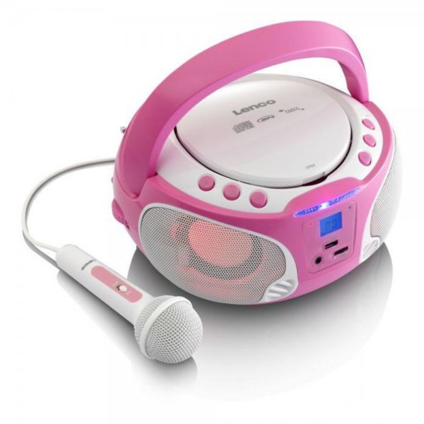 Lenco SCD-650 Pink Radio Tragbar Kinderradio CD-Spieler Karaoke Mikrofon Mädchen