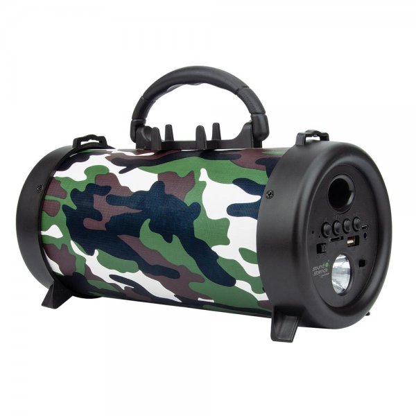 Manhattan Sound Science Bluetooth® Lautsprecher mit Tragegriff und Taschenlampe Camouflagedesign