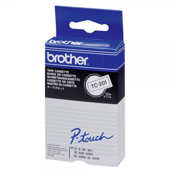 Brother Schriftbandkassette TC-201 weiß/schwarz 12 mm lamin.