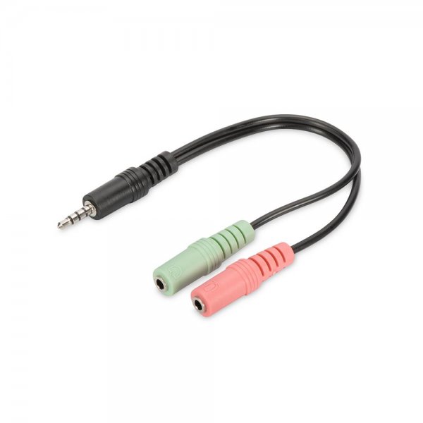 DIGITUS Audio Headset Adapter/Konverter 3,5 mm Klinke 4-Pin St/Bu/Bu 20cm schwarz