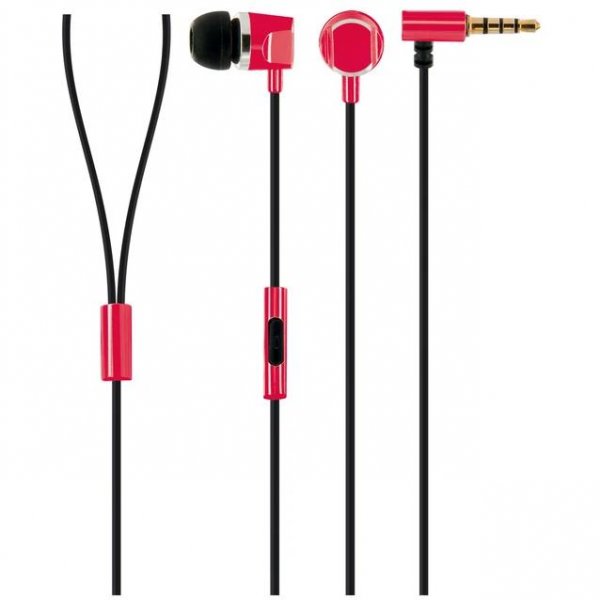 Schwaiger In-Ear Kopfhörer Metall Rot 3,5 mm Klinkenanschluss Headset mit integriertem Kabelmikrofon