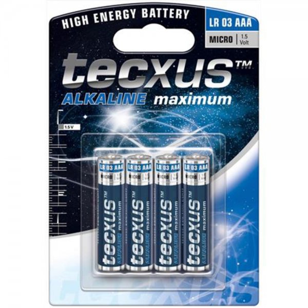 Tecxus Batterie LR 03 Alkali Micro AAA 1,5V hitze-und Kältebeständig 4er Blister